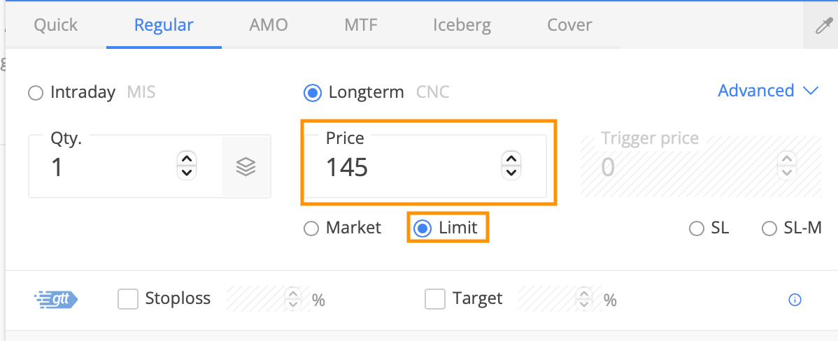 Limit order example